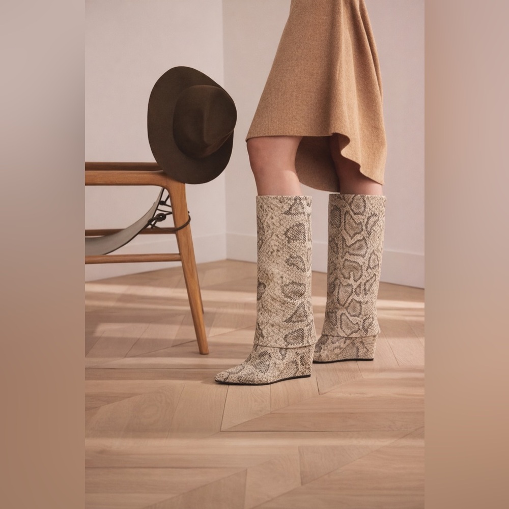 New Madden Girl Evander Foldover Boot - Beige and Black Snake Print